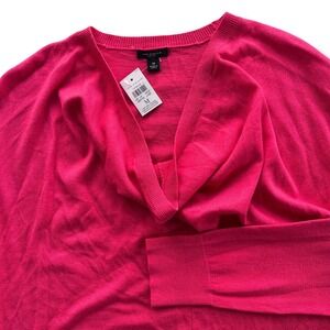 Ann Taylor Womens M Pink Coral Cowl Neck Lightweight Wool Bl Sweater Preppy Chic